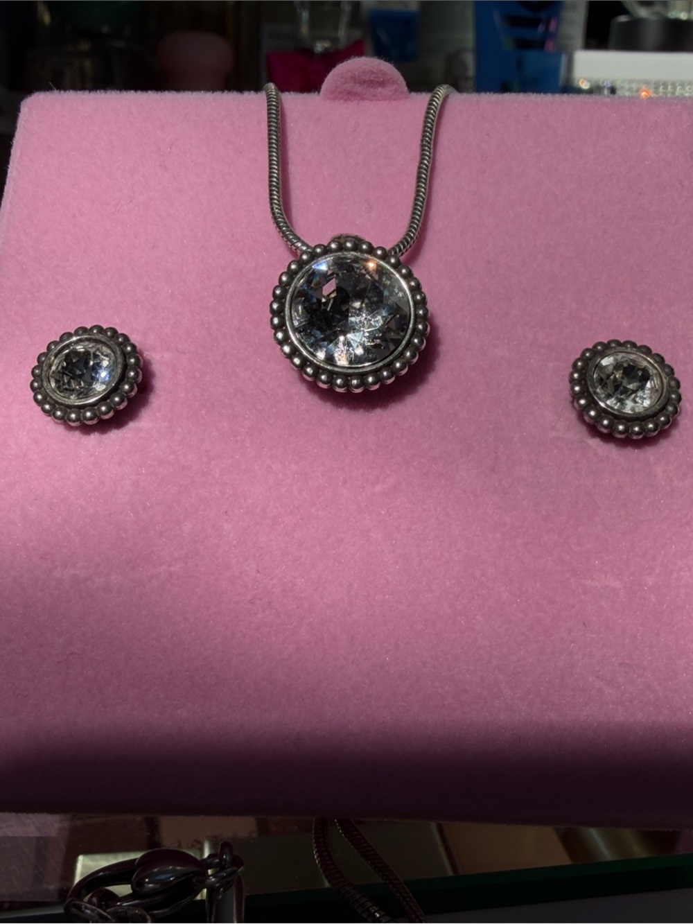 Brighton Silver-Tone Crystal Pendant and Stud Earrings Set - Clear